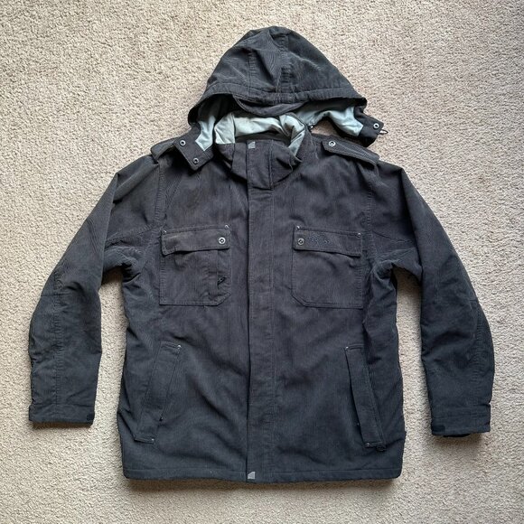 Trespass Jacket Mens XL Full Zip Hood Corduroy Coldheat Black Insulated Pockets - Picture 1 of 13